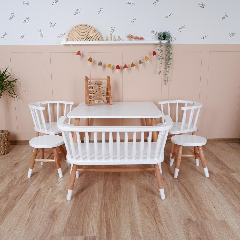 Customizable Montessori Wooden Kids Table, Windsor Chair & Bench – | Special production and offers are made for commercial areas.