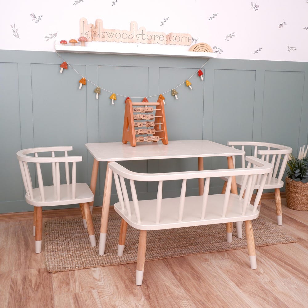 Customizable Montessori Wooden Kids Table, Windsor Chair & Bench – | Special production and offers are made for commercial areas.