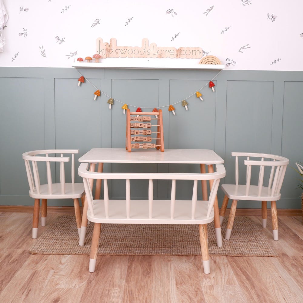 Customizable Montessori Wooden Kids Table, Windsor Chair & Bench – | Special production and offers are made for commercial areas.