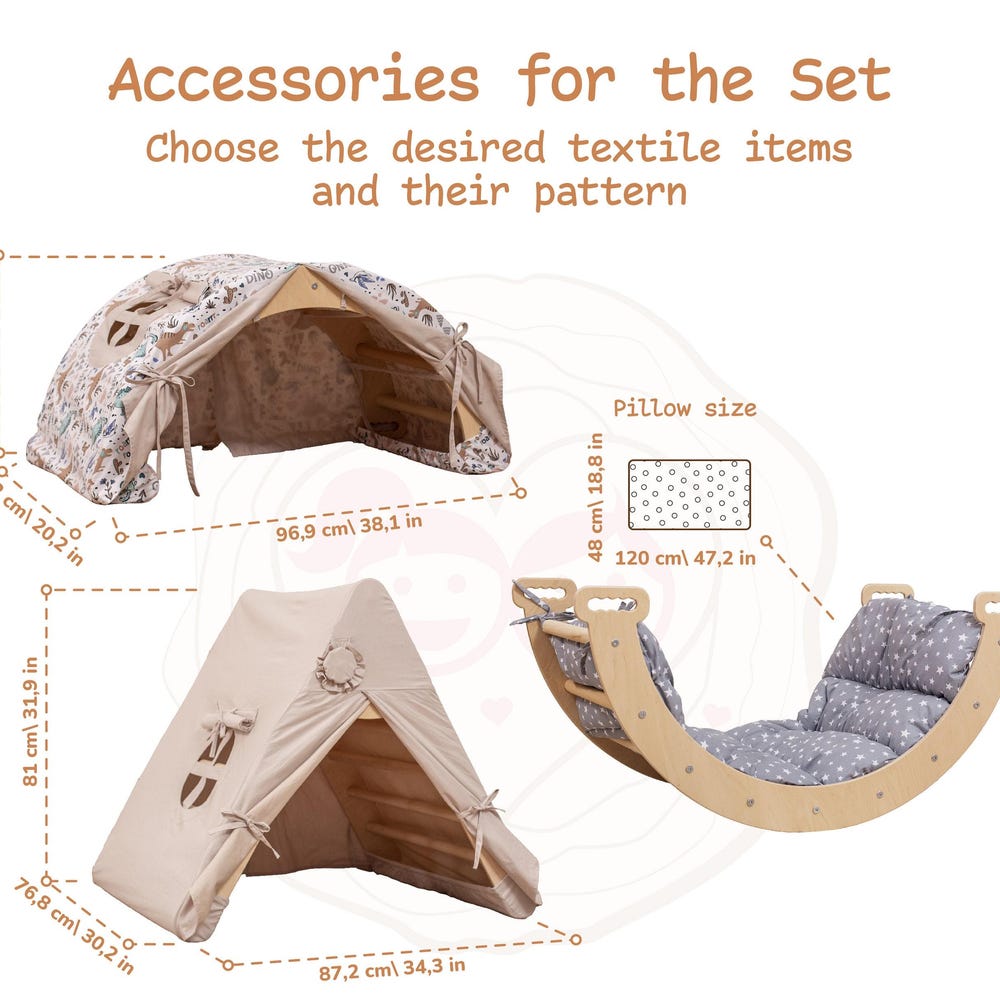 Baby Mobile 3in1 Toddler Climbing Gym with Playmat Cushion & Optional Teepee Play Tent, Montessori arch, Climbing Triangle and Wobble Board