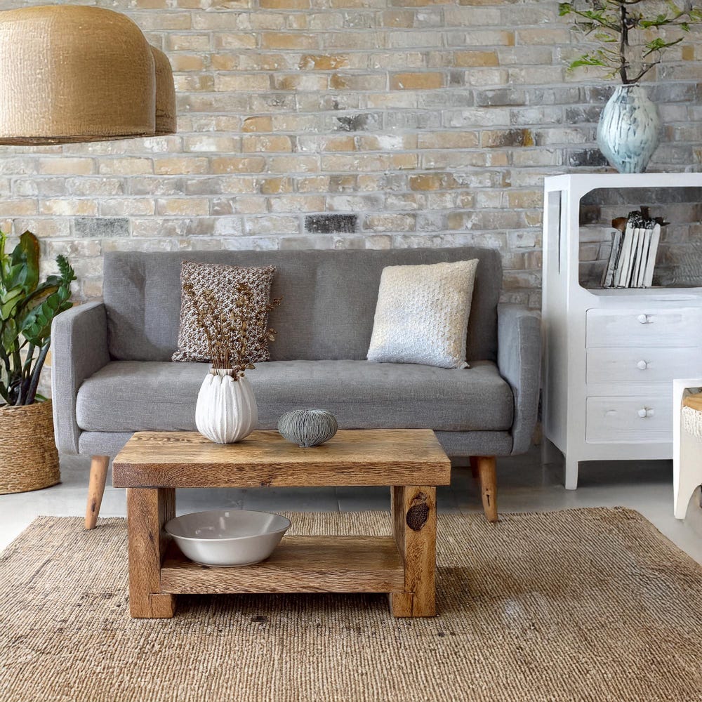 Custom Handmade Rustic Wooden Coffee Table - Farmhouse Style natural Live Edge Reclaimed Handcrafted solid rectangular wood table home decor