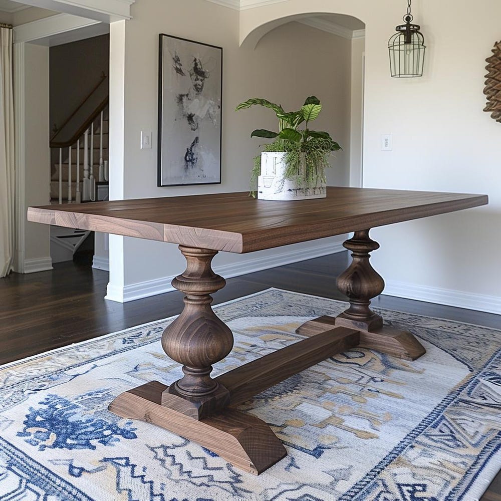 The Benedict Walnut Dining Table, Handcrafted Solid Wood Dining Table, Family Dining Table, Wooden Trestle Table