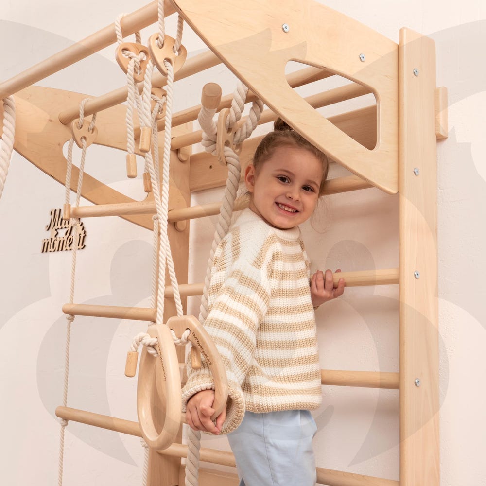 Baby Mobile Swedish Ladder with Rope Accessories: Indoor Swing, Monkey Bars, Toddler Climbing Rope&Ladder, Montessori Toddler Climbing gym