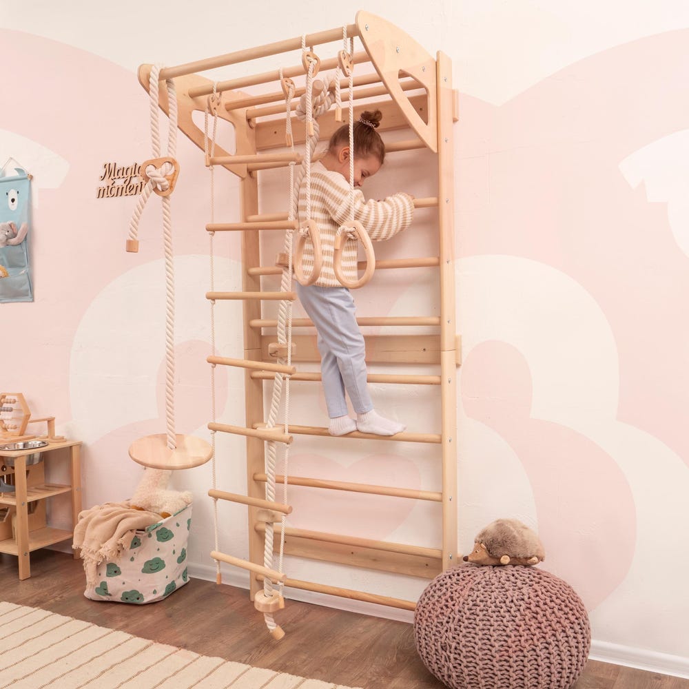 Baby Mobile Swedish Ladder with Rope Accessories: Indoor Swing, Monkey Bars, Toddler Climbing Rope&Ladder, Montessori Toddler Climbing gym