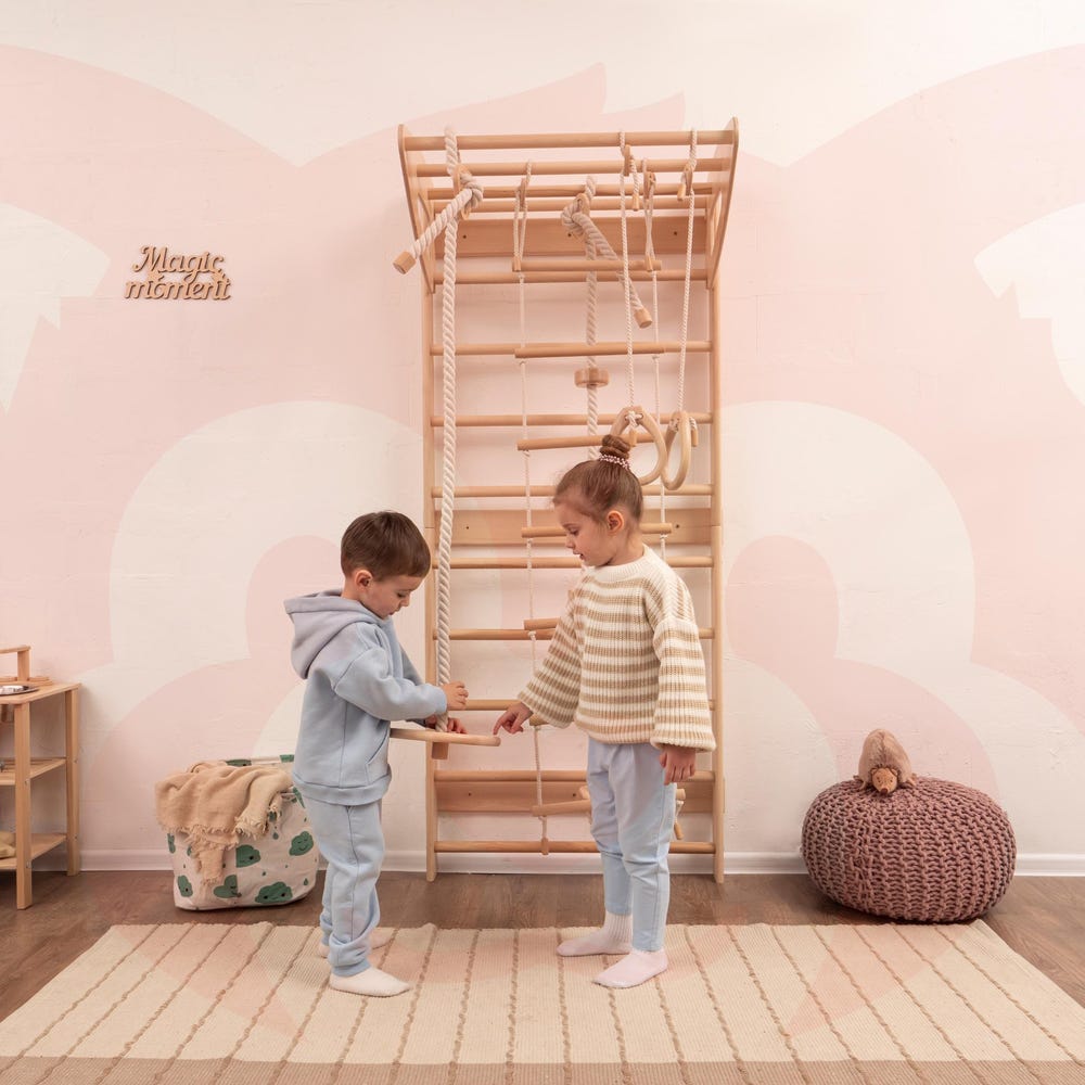Baby Mobile Swedish Ladder with Rope Accessories: Indoor Swing, Monkey Bars, Toddler Climbing Rope&Ladder, Montessori Toddler Climbing gym