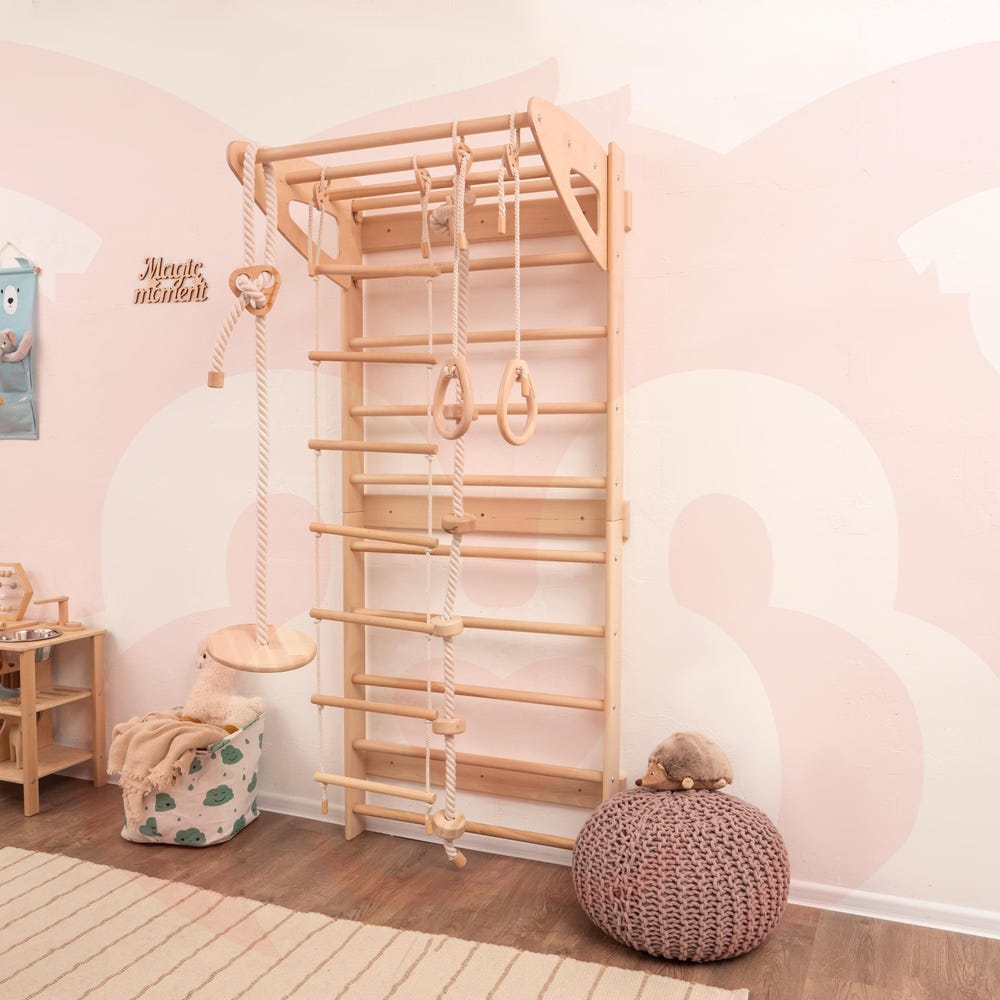 Baby Mobile Swedish Ladder with Rope Accessories: Indoor Swing, Monkey Bars, Toddler Climbing Rope&Ladder, Montessori Toddler Climbing gym