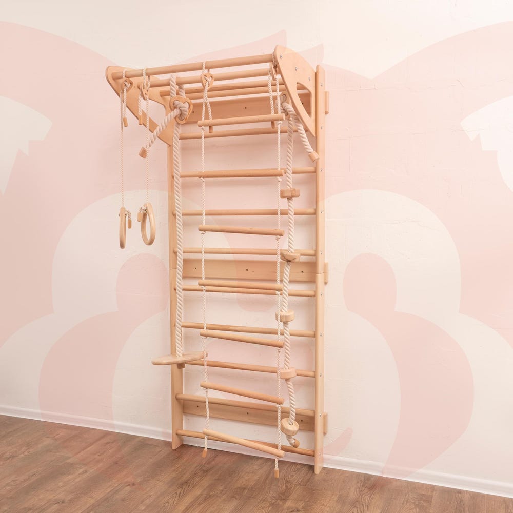 Baby Mobile Swedish Ladder with Rope Accessories: Indoor Swing, Monkey Bars, Toddler Climbing Rope&Ladder, Montessori Toddler Climbing gym