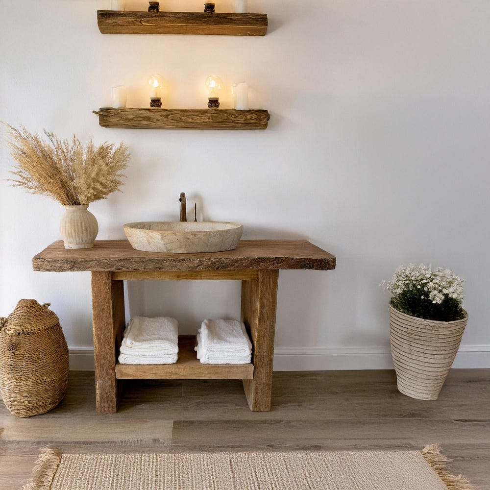 Custom Handmade Rustic Wooden Bathroom Vanity - Farmhouse Style Sink Shelf with Live Edge Reclaimed Handcrafted cabinet Wood Country Style