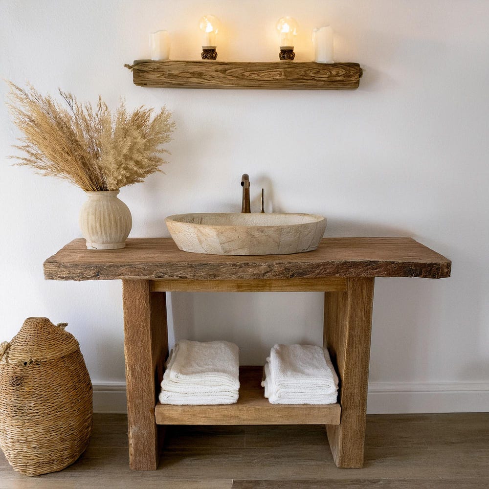 Custom Handmade Rustic Wooden Bathroom Vanity - Farmhouse Style Sink Shelf with Live Edge Reclaimed Handcrafted cabinet Wood Country Style