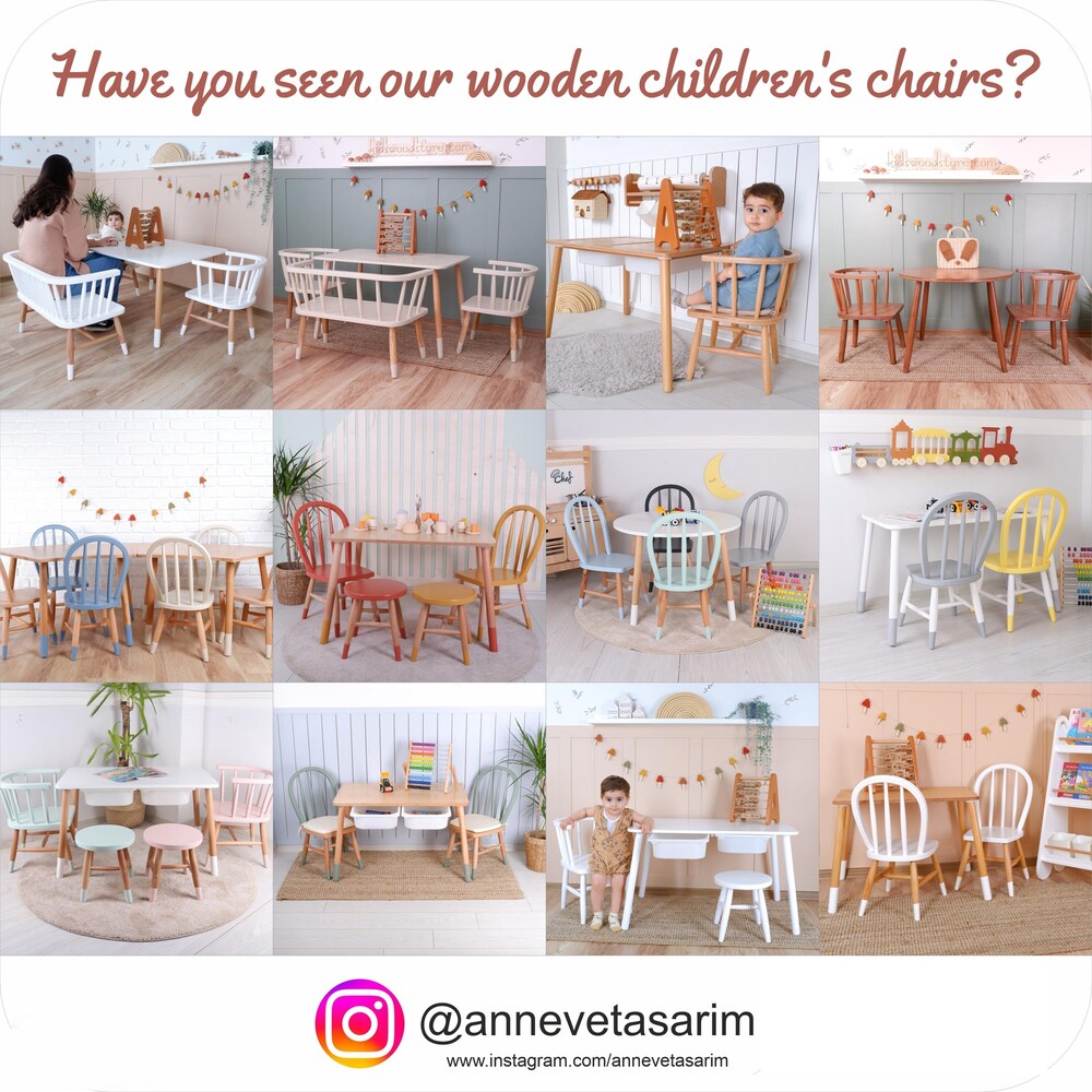 Customizable Montessori Wooden Kids Table, Windsor Chair & Bench – | Special production and offers are made for commercial areas.