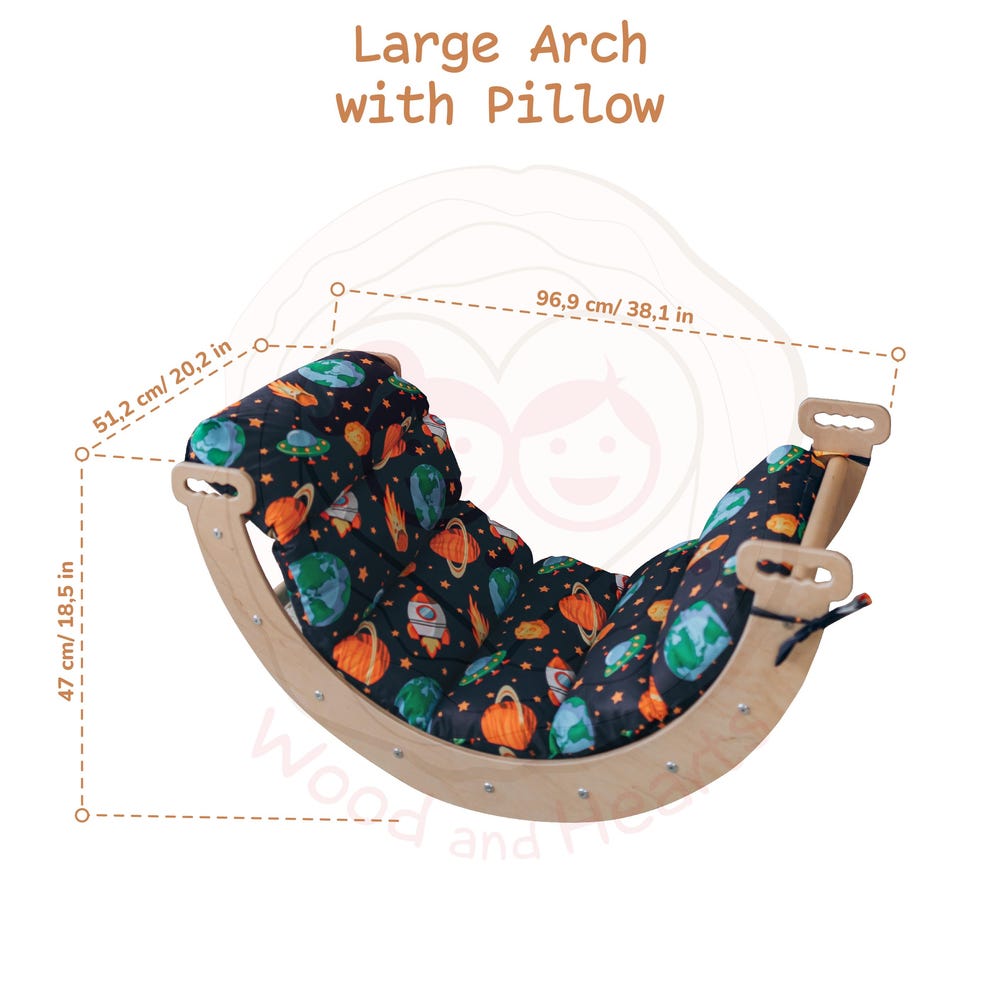 Waldorf Climbing Arch with Toddler Tent & Optional Soft Play Cushion, Handmade Furniture Montessori Rocker with Kids Tent and Playmat Pillow