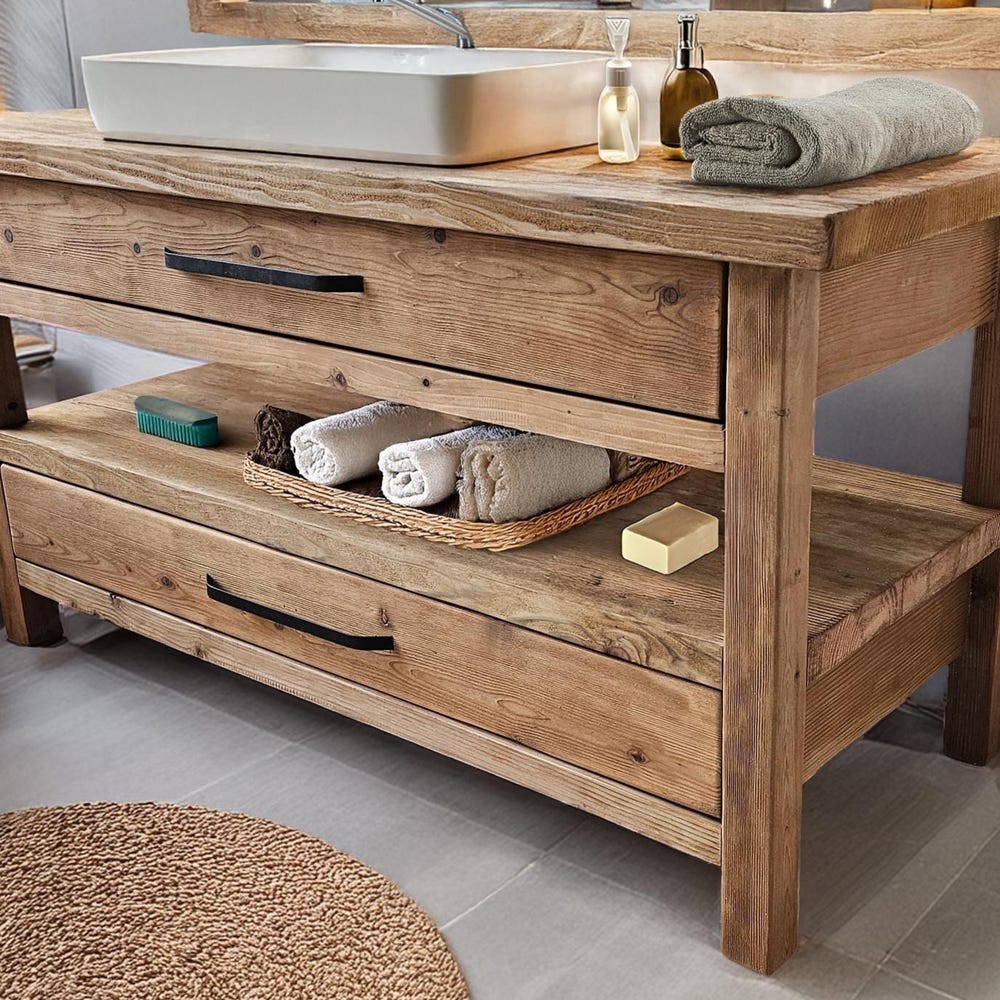 Wooden Rustic Style handmade bathroom vanity with drawer solid wood cabinet sink table counter top farmhouse home decor furniture  handcraft