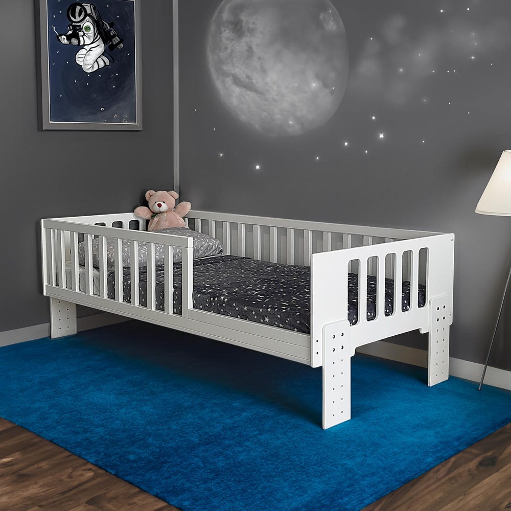 Adjustable Toddler and Kids Bed | Wooden Floor Bed with 6 Height Modifications | Modern Montessori-Inspired Style | Bed for Growing Children