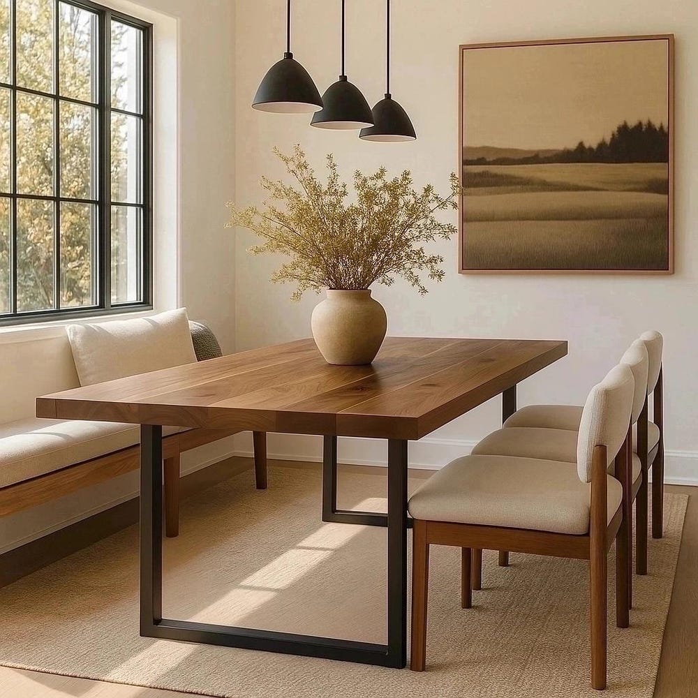 The Underhill Walnut Dining Table, Handcrafted Solid Wood Dining Table, Modern Style Kitchen Table